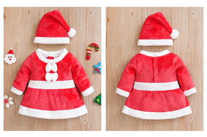 Christmas Baby Girl Outfit | Newborn Bow Flannel Dress + Hat | Soft Long Sleeve Winter Clothes 0–18 Months