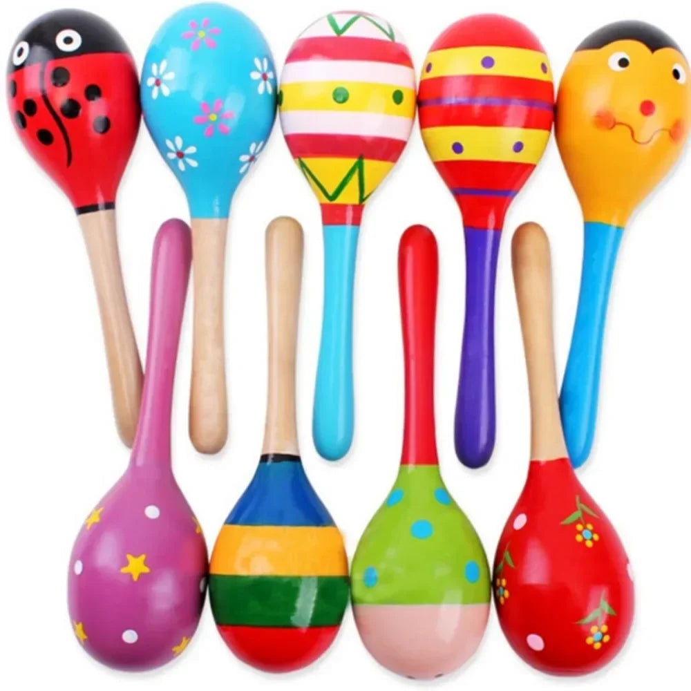 Large Montessori Baby Toy – Wooden Colorful Musical Instrument Rattle Shaker | Sand Hammer Bell Early Learning Toy for Kids