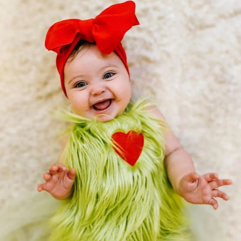 Halloween Newborn Baby Bodysuit Outfit | Sleeveless Heart Applique Jumpsuit + Bow Headband + Leg Warmers | Baby Girl & Boy Clothes