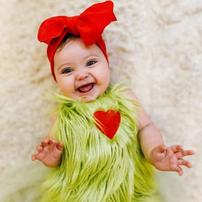 Halloween Newborn Baby Bodysuit Outfit | Sleeveless Heart Applique Jumpsuit + Bow Headband + Leg Warmers | Baby Girl & Boy Clothes
