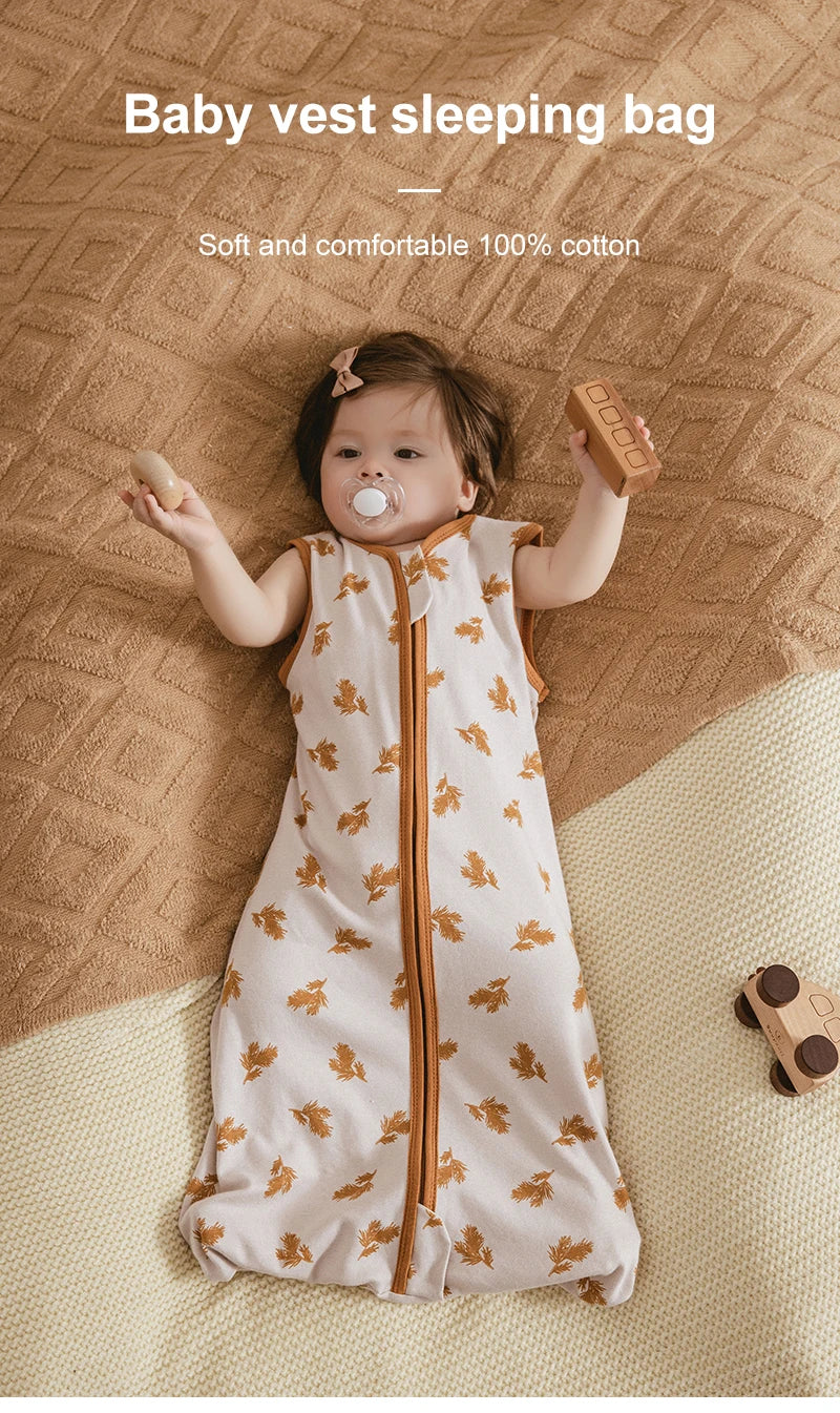 Baby Summer Sleeping Bag 0–24 Months – Lightweight 0.5 TOG Wearable Blanket, Thin Layer Sleep Sack with Anti-Kick Design, Beige Wheat Print