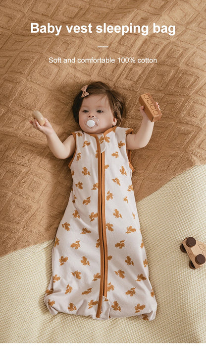 Baby Summer Sleeping Bag 0–24 Months – Lightweight 0.5 TOG Wearable Blanket, Thin Layer Sleep Sack with Anti-Kick Design, Beige Wheat Print