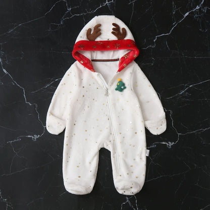 AYNIGIELL Newborn Baby Christmas Clothes | Plush Winter Romper Jumpsuit | Infant Boys Girls Warm Holiday Outfit