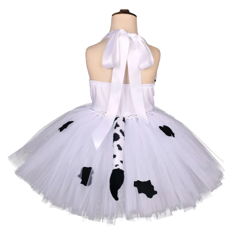 Baby Girls Halloween Animal Cosplay Costume | Kids Forest Theme Giraffe, Cow, Tiger, Leopard, Zebra Tutu Dress | Birthday & Party Outfit