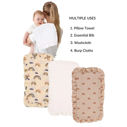 100% Cotton 4-Layer Baby Burp Cloths – Soft & Absorbent Large Muslin Washcloths | Newborn Burping Rags & Infant Essentials (3 Pack)