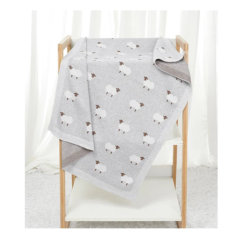 Infant Baby Cotton Blanket 90x70cm – Soft Sleepsack & Swaddle Quilt with Cute Cartoon Sheep | Newborn Boy & Girl Bedding Plaid for Crib & Stroller