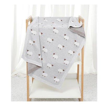 Infant Baby Cotton Blanket 90x70cm – Soft Sleepsack & Swaddle Quilt with Cute Cartoon Sheep | Newborn Boy & Girl Bedding Plaid for Crib & Stroller