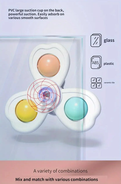 3PCS Baby Suction Cup Spinner Toys – Sensory Educational Bath Toys for Infants & Toddlers, Stress Relief Gift