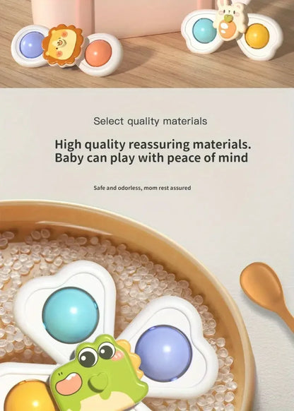 3PCS Baby Suction Cup Spinner Toys – Sensory Educational Bath Toys for Infants & Toddlers, Stress Relief Gift