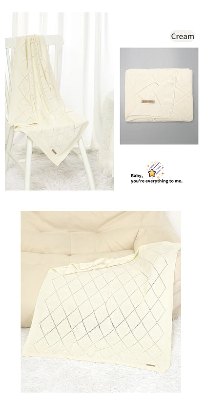 Super Soft Cotton Baby Blanket – Newborn Knit Swaddle Wrap for Stroller, Nursery & Sleeping (90×70cm)