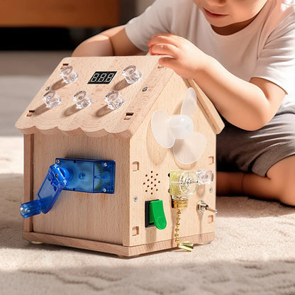 Montessori Busy House – Educational Wooden Activity Toy with Light Switches, Buttons & Music for 3-Year-Old Boys & Girls, Hands-On Learning Gift