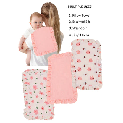 100% Cotton 4-Layer Baby Burp Cloths – Soft & Absorbent Large Muslin Washcloths | Newborn Burping Rags & Infant Essentials (3 Pack)
