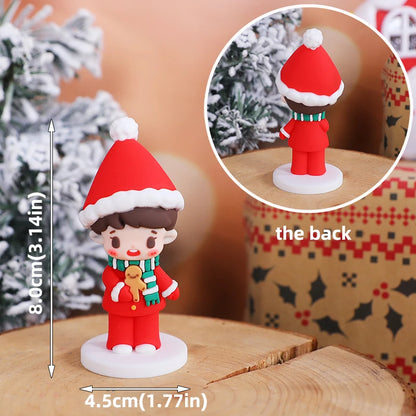 Christmas Cake Topper Set | Bear Doll Ornaments, Red Sweater & Green Shirt, Rainbow Arch & Gift Box | Holiday Party Cake Decorations