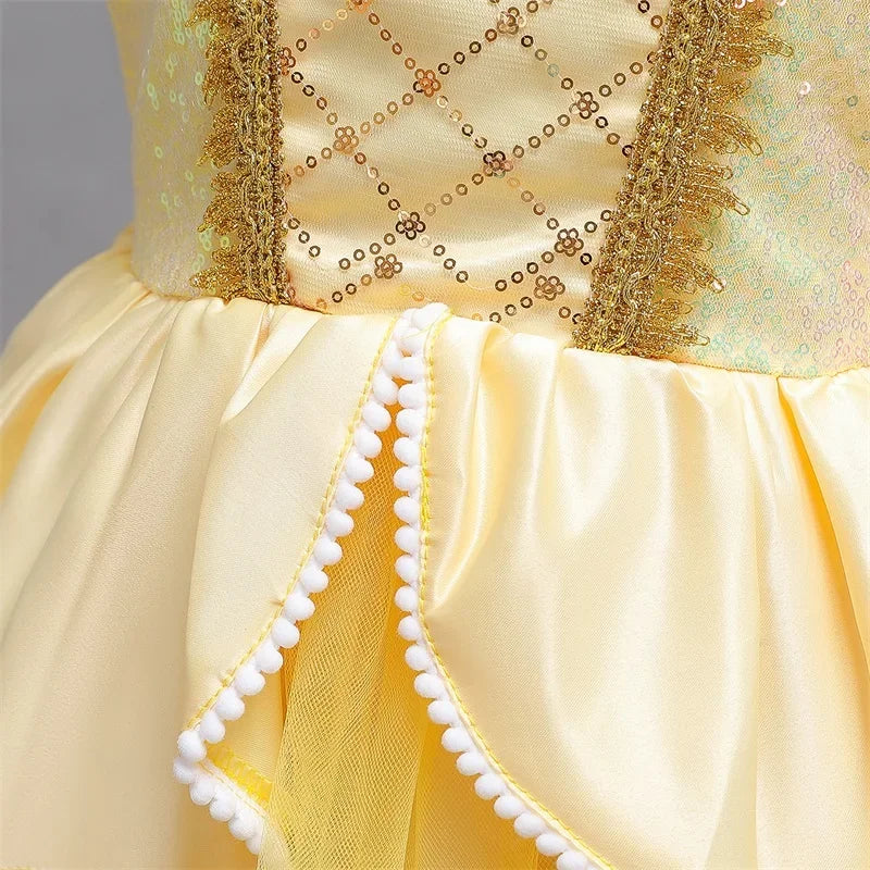 Cinderella Belle Princess Costume Dress for Girls | Rapunzel Cosplay Outfit | Kids Halloween Disguise, Christmas & Birthday Party Clothes