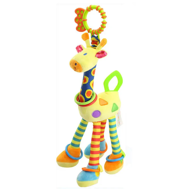 Soft Giraffe & Zebra Animal Handbell Rattle Plush Baby Toy with Teether | Infant Developmental Handle Toys for Newborn Gifts