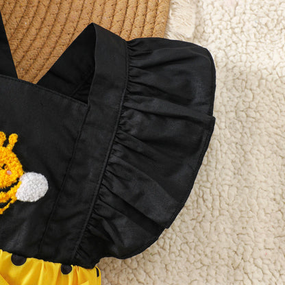 Baby Girl Bee Halloween Costume Set | Infant Romper + Tulle Suspender Dress | Newborn & Toddler Party Outfit