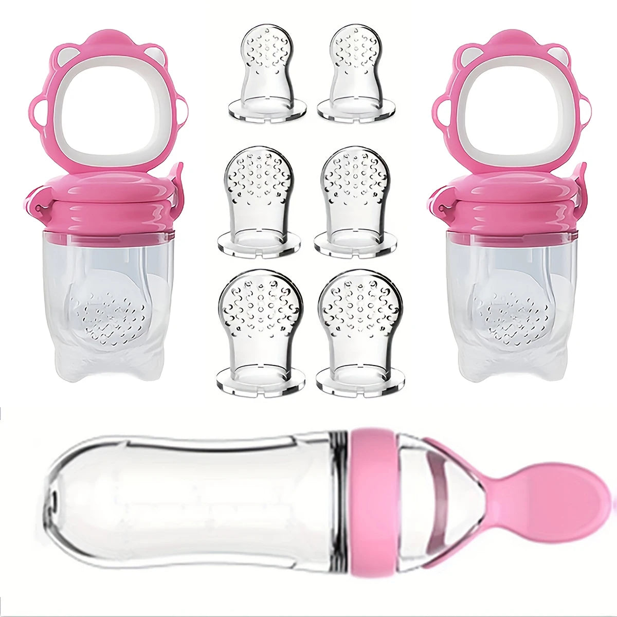 9pcs Baby Feeding Cutlery Set – Silicone Feeding Bottle with Spoon & Suction Cup, 2 Fruit Feeders & 6 Nipples (S/M/L) | Infant Weaning Essentials
