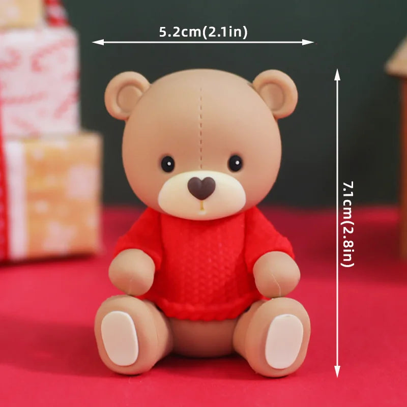 Christmas Cake Topper Set | Bear Doll Ornaments, Red Sweater & Green Shirt, Rainbow Arch & Gift Box | Holiday Party Cake Decorations