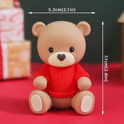 Christmas Cake Topper Set | Bear Doll Ornaments, Red Sweater & Green Shirt, Rainbow Arch & Gift Box | Holiday Party Cake Decorations