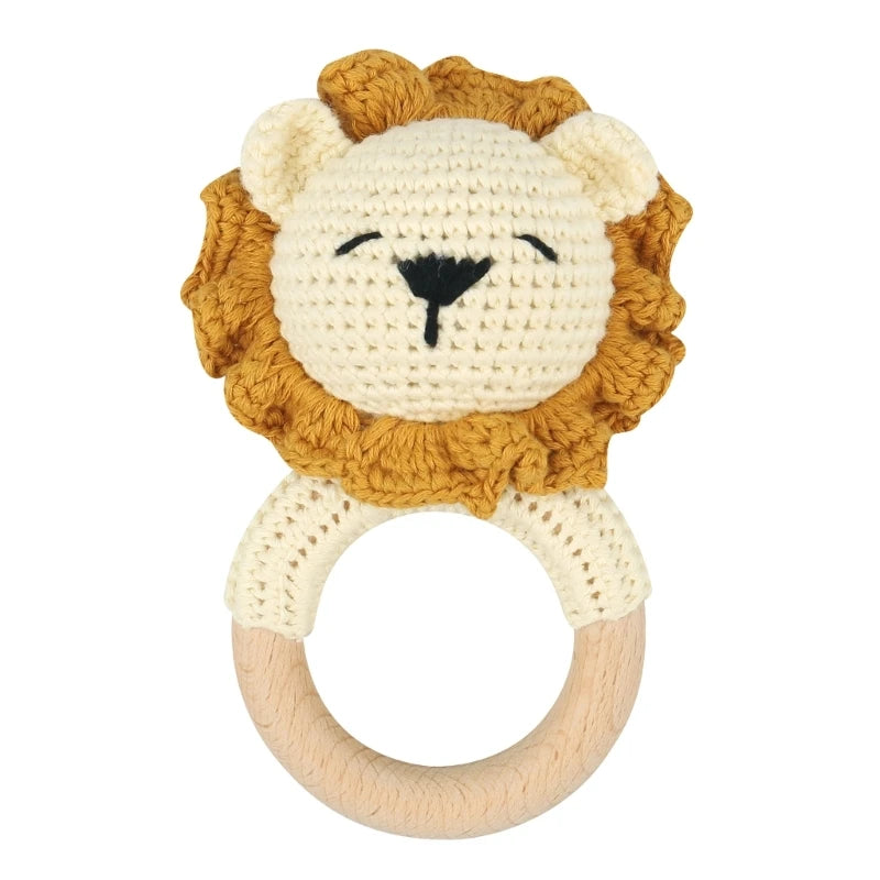 Crochet Bunny Baby Teether & Rattle Set | Beech Wooden Teething Ring + Pacifier Clip | Newborn Montessori Educational Toy