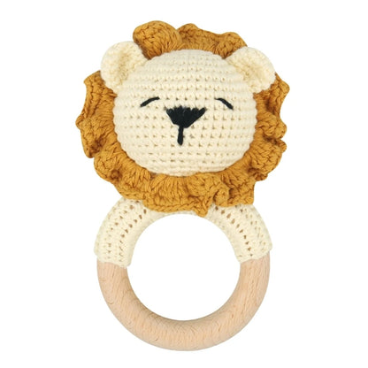 Crochet Bunny Baby Teether & Rattle Set | Beech Wooden Teething Ring + Pacifier Clip | Newborn Montessori Educational Toy