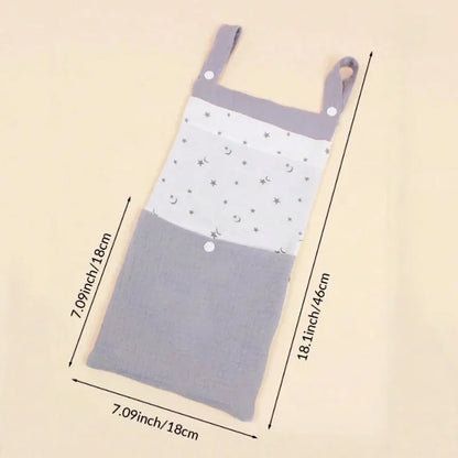 Baby Bed Hanging Storage Bag | Cotton Crib Organizer with Diaper & Toy Pockets | Newborn Bedding Accessories