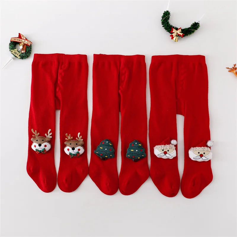 Baby Christmas Tights | Infant Girls Knitted Red Cotton Stockings | Newborn & Toddler Leggings 0–24 Months