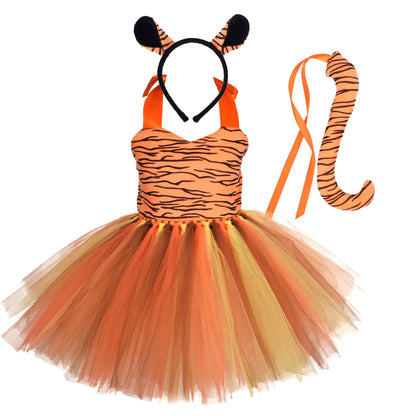 Baby Girls Halloween Animal Cosplay Costume | Kids Forest Theme Giraffe, Cow, Tiger, Leopard, Zebra Tutu Dress | Birthday & Party Outfit