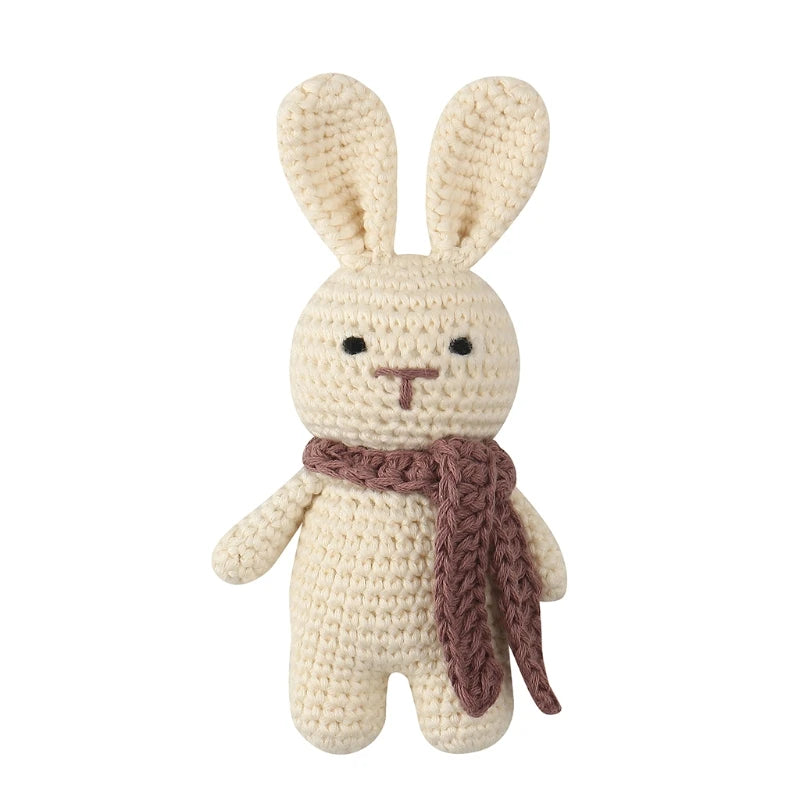 Crochet Bunny Baby Teether & Rattle Set | Beech Wooden Teething Ring + Pacifier Clip | Newborn Montessori Educational Toy