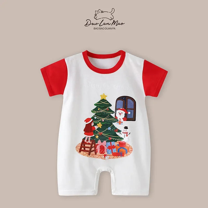 Baby First Christmas Costume | Newborn Infant Short Sleeve Bodysuit | Baby Boys Girls Thin Romper Jumpsuit Holiday Outfit