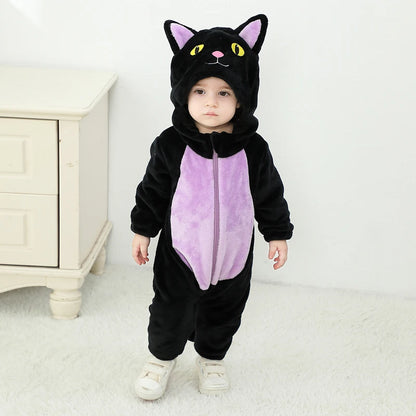 Suefunskry Baby Halloween Cat Costume | Toddler Cosplay Hooded Jumpsuit | Long Sleeve Zipper Romper Outfit for Boys & Girls