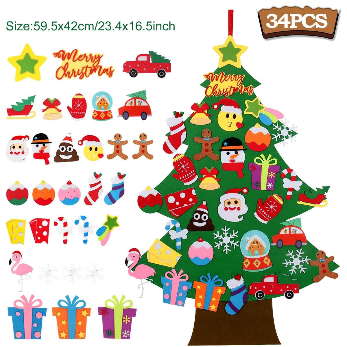 Kids DIY Felt Christmas Tree | Wall Hanging Xmas Tree with Ornaments | 2025 Christmas & 2026 New Year Decorations
