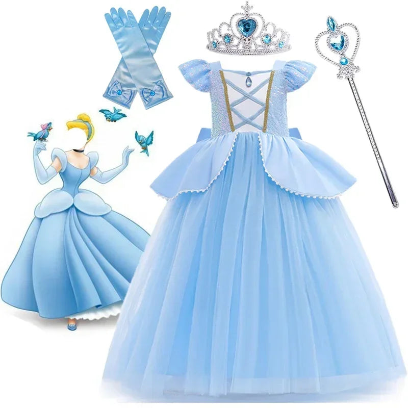 Cinderella Belle Princess Costume Dress for Girls | Rapunzel Cosplay Outfit | Kids Halloween Disguise, Christmas & Birthday Party Clothes