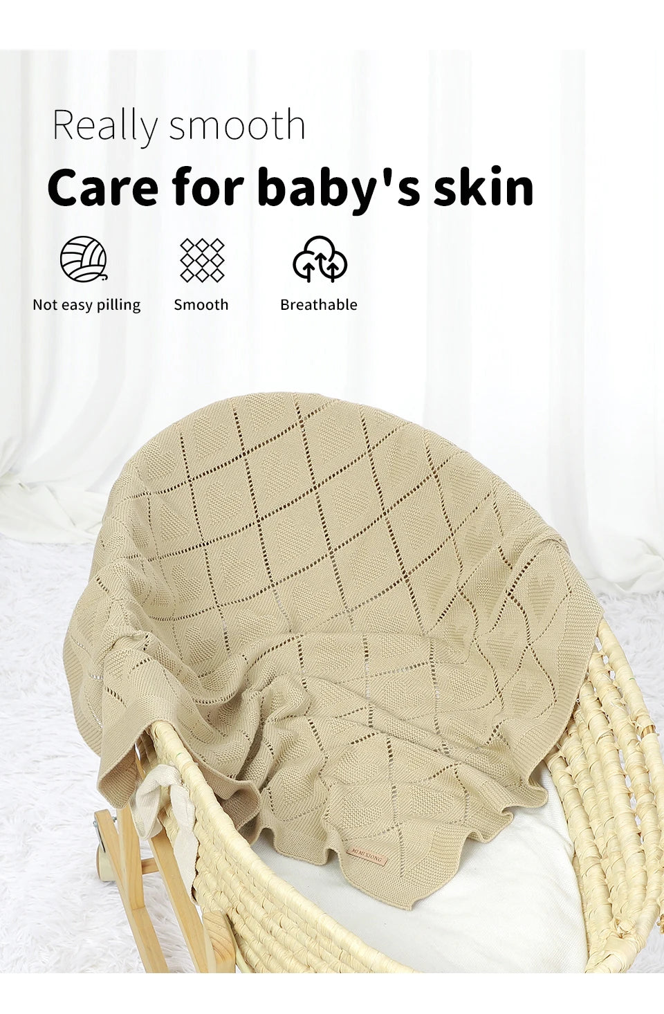 Super Soft Cotton Baby Blanket – Newborn Knit Swaddle Wrap for Stroller, Nursery & Sleeping (90×70cm)