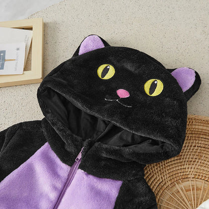 Suefunskry Baby Halloween Cat Costume | Toddler Cosplay Hooded Jumpsuit | Long Sleeve Zipper Romper Outfit for Boys & Girls