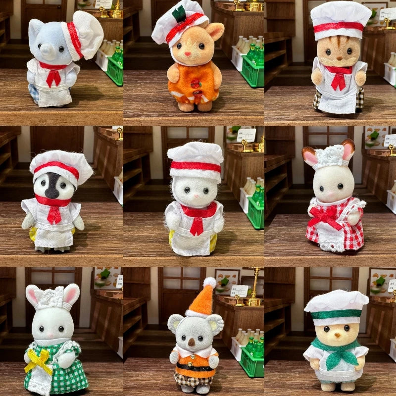 Original Sylvanian Families Rabbit Grove Family & Panda Chef Baby | Dollhouse Christmas Girl Flocking Dolls | Collectible Ornaments & Decorations
