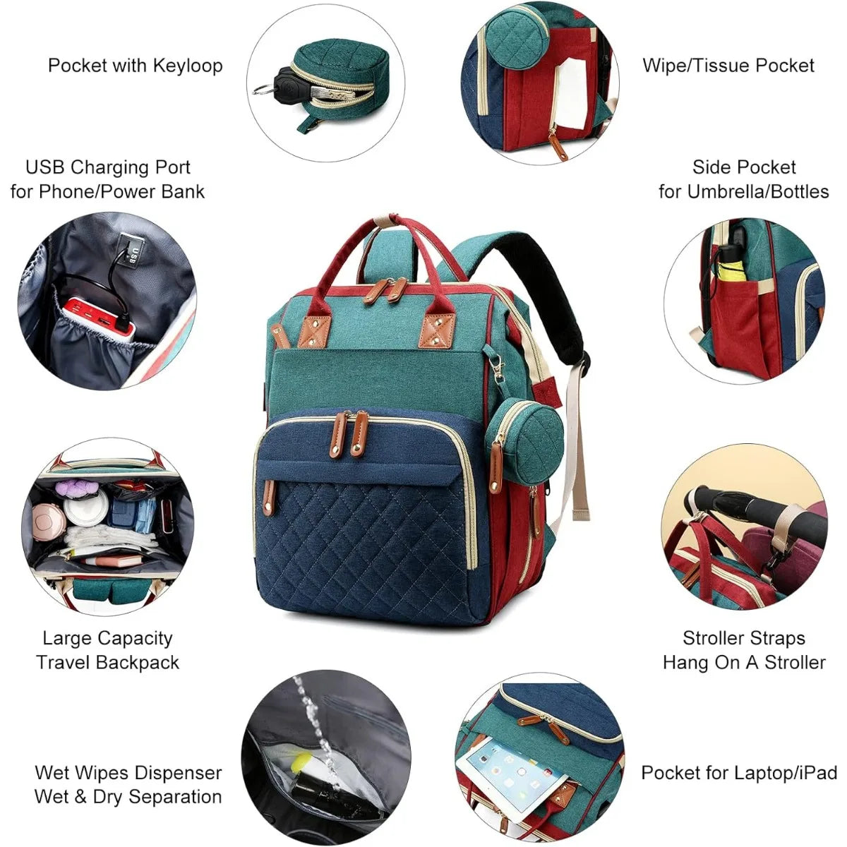 3-in-1 Baby Diaper Bag Backpack with Changing Station – Foldable Changing Pad & Large Travel Backpack for Boys & Girls