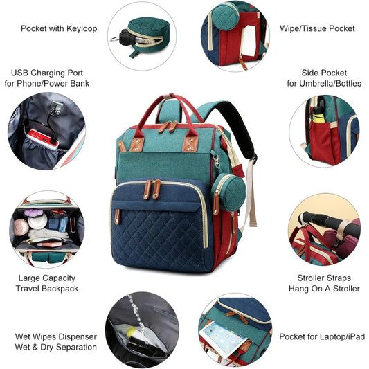 3-in-1 Baby Diaper Bag Backpack with Changing Station – Foldable Changing Pad & Large Travel Backpack for Boys & Girls