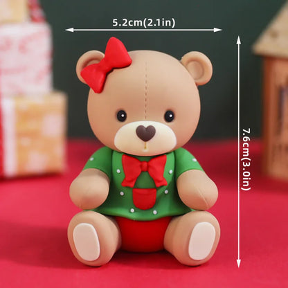 Christmas Cake Topper Set | Bear Doll Ornaments, Red Sweater & Green Shirt, Rainbow Arch & Gift Box | Holiday Party Cake Decorations