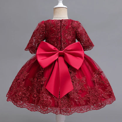 Baby Girl Christmas Dress | Toddler Long Sleeve Lace Tutu Princess Gown | 1st Birthday, Wedding & Party Outfit