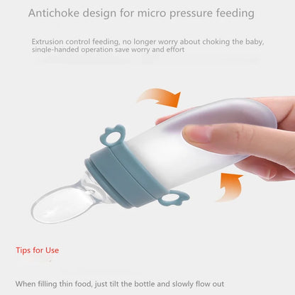 Baby Spoon Bottle Feeder – Silicone Squeeze Spoon with Medicine Dropper | Safe Feeding Utensils & Cutlery for Infants & Toddlers