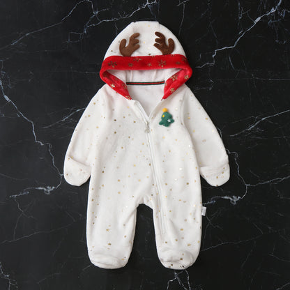 AYNIGIELL Newborn Baby Christmas Clothes | Plush Winter Romper Jumpsuit | Infant Boys Girls Warm Holiday Outfit