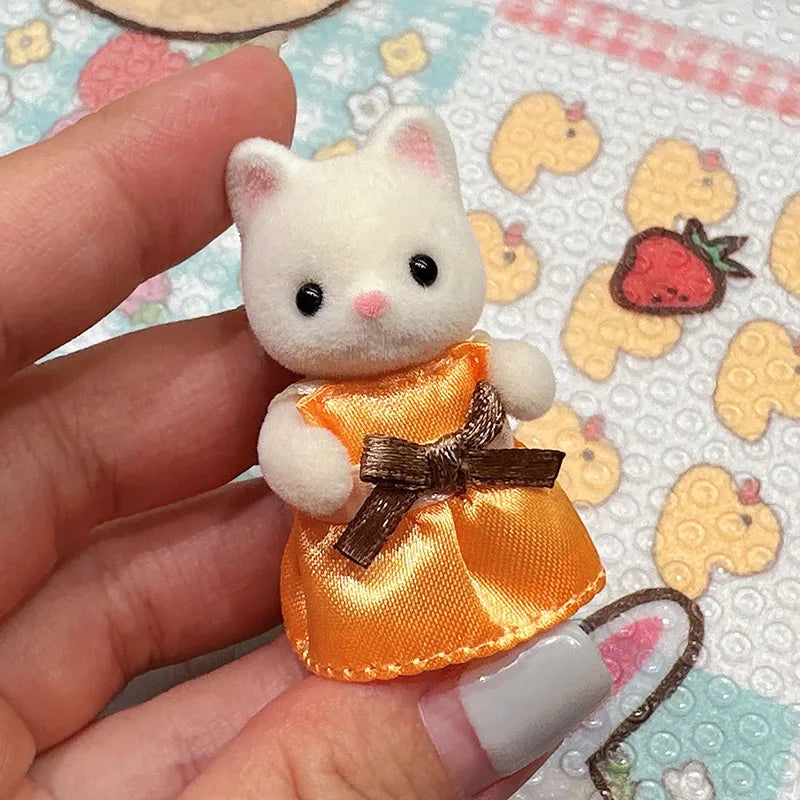 Original Sylvanian Families Rabbit Grove Family & Panda Chef Baby | Dollhouse Christmas Girl Flocking Dolls | Collectible Ornaments & Decorations
