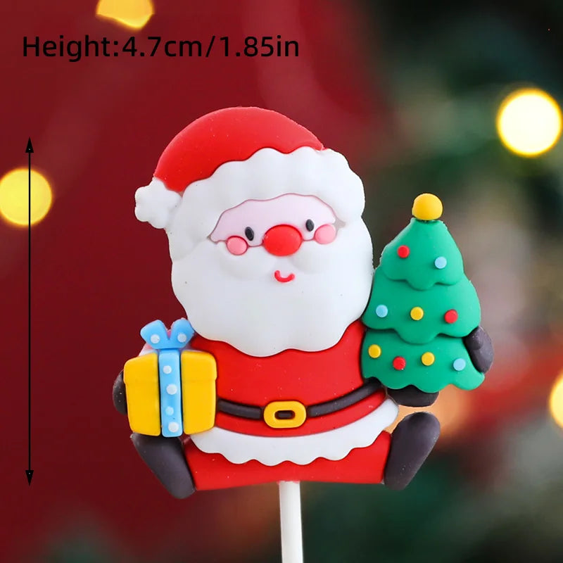 Christmas Cake Topper Set | Bear Doll Ornaments, Red Sweater & Green Shirt, Rainbow Arch & Gift Box | Holiday Party Cake Decorations