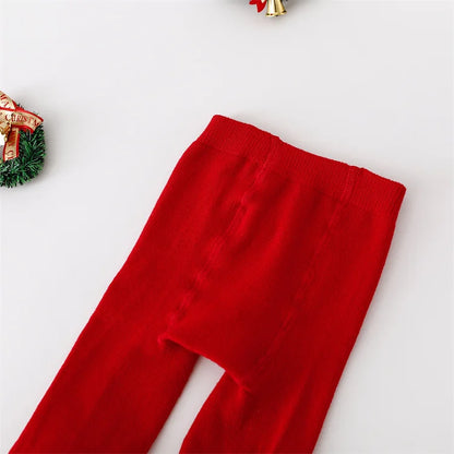 Baby Christmas Tights | Infant Girls Knitted Red Cotton Stockings | Newborn & Toddler Leggings 0–24 Months