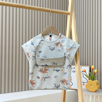 Cute Baby Bibs – Waterproof Toddler Feeding Smock with Short Sleeves | Cartoon Animal Apron Bibs for Babies & Kids (0–6Y)