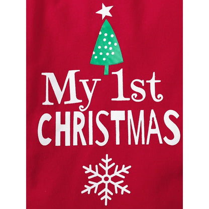Baby Girl Christmas Outfit 3Pcs Set | Alphabet Print Bodysuit + Red Plaid Pants + Headband (0–18 Months)