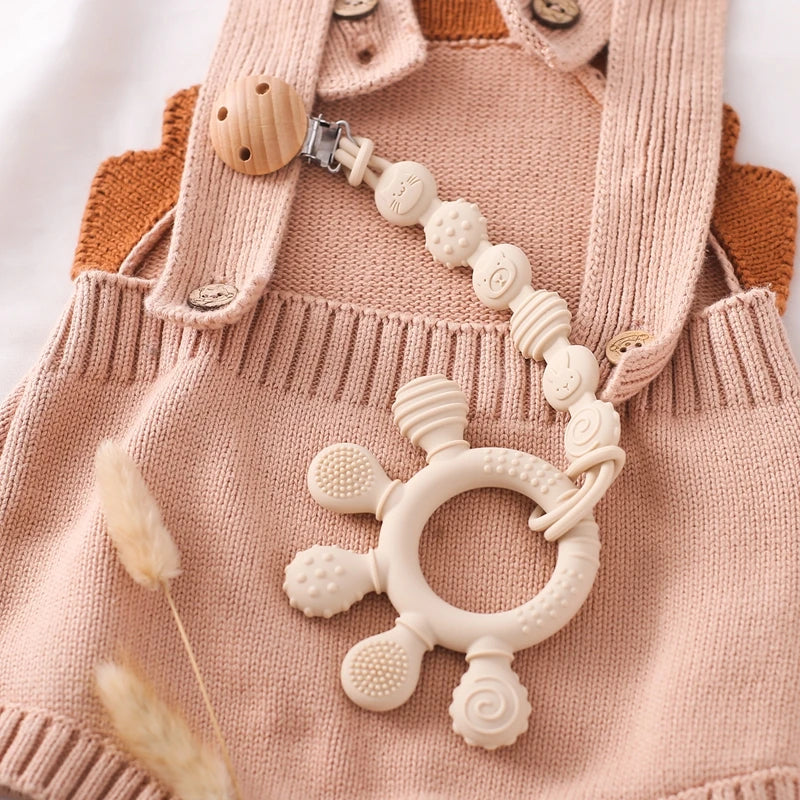 1PC Baby Silicone Teether Toy with Pacifier Chain | BPA-Free Finger Ring Soothing Teething Toy for Newborns & Baby Shower Gifts