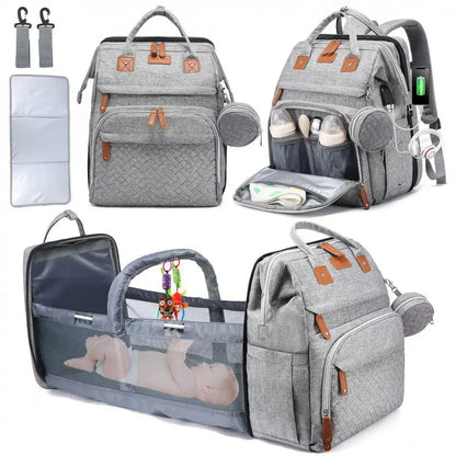 Portable Baby Diaper Bag with Changing Station – Travel Bassinet, Folding Crib, Shade Cloth & Waterproof Changing Pad