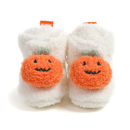 Baby Halloween Pumpkin Booties | Infant Newborn Sock Shoes | Winter Warm Crib Shoes | First Walkers & Prewalkers